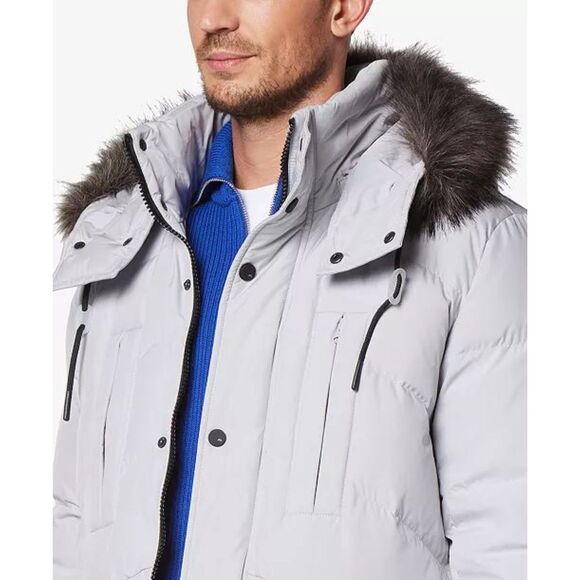 Andrew Marc NWT Tremont Water Resistant Down Quilted Parka Faux Fur Trim Moon L - Picture 10 of 10